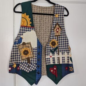 Patchwork Cottagecore Gingham Sunflower Tie-Back Vest (M/L)